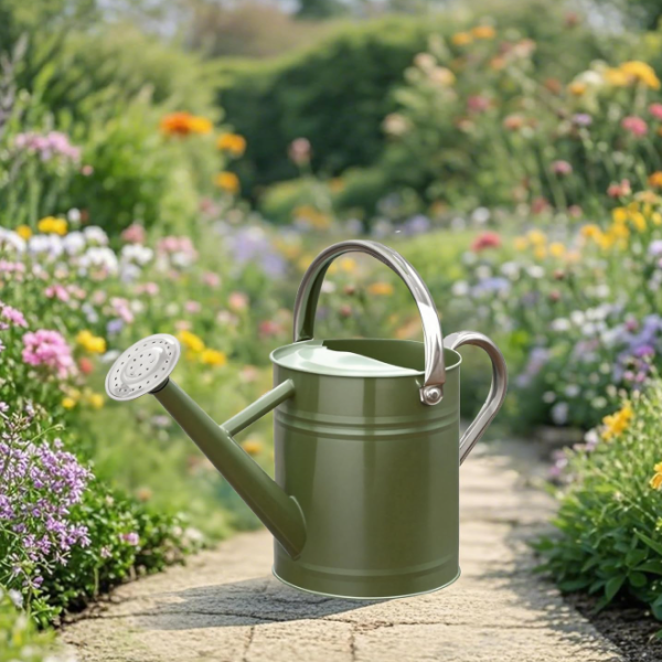 Emerald green metal gardening watering can