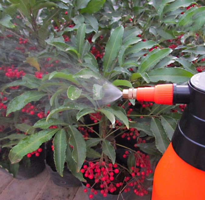 Manual press gardening sprayer with an adjustable nozzle
