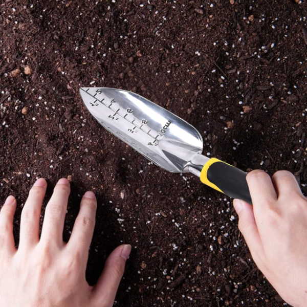 Gardening trowel with measurement markings, for digging and planting