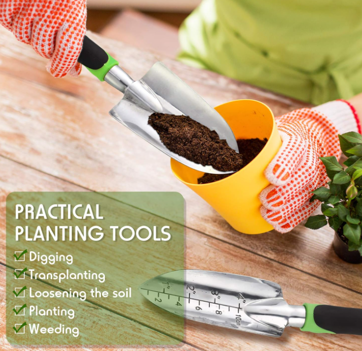 Aluminum alloy transplanting trowel with measurement markings and a non slip handle Image 2