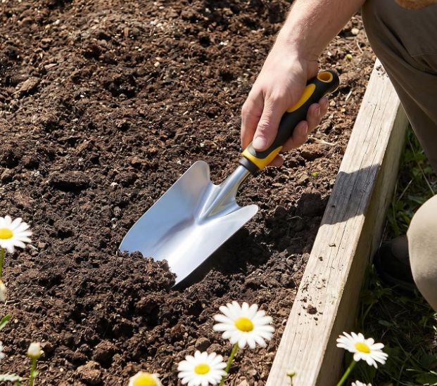 10 piece set of stainless steel gardening trowels with non slip plastic handles