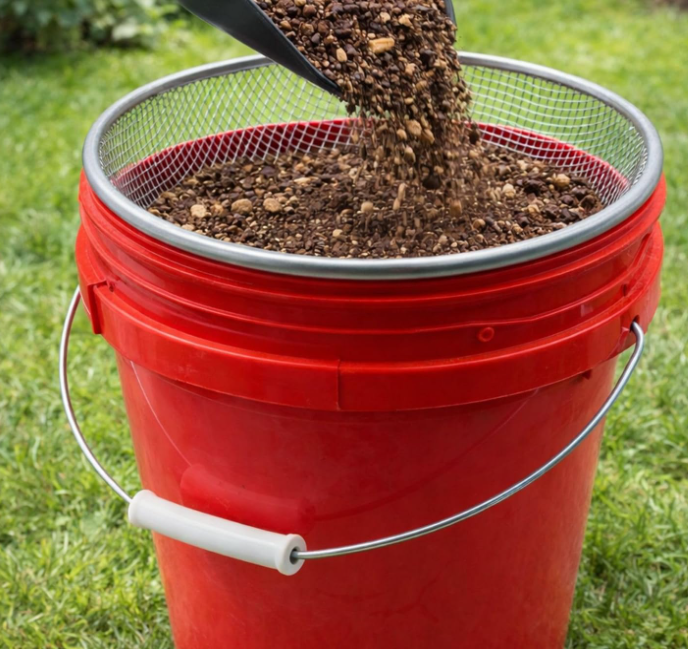 5 piece round garden sieve set for grading soil, compost, sand, and crushed stone Image 2