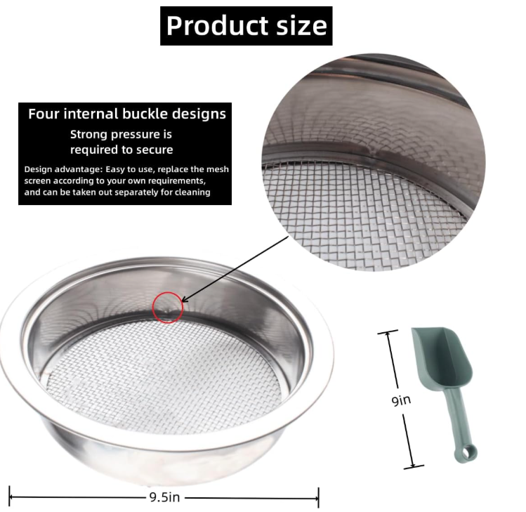 Garden soil sifting set, including 5 interchangeable screens and a hand trowel Image 2