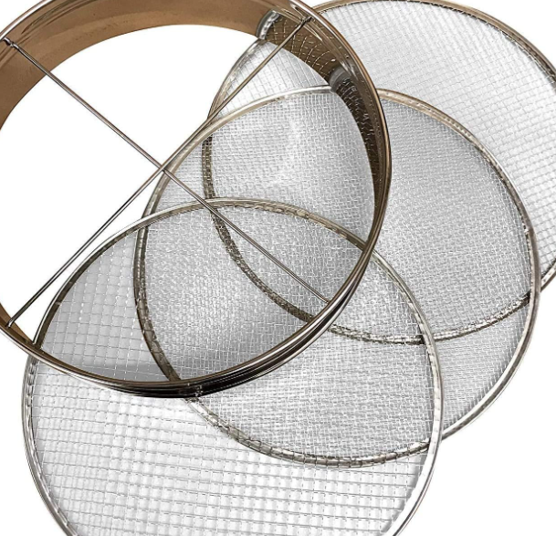 4 piece round stainless steel garden sieve set, featuring 3 interchangeable screens Image 2