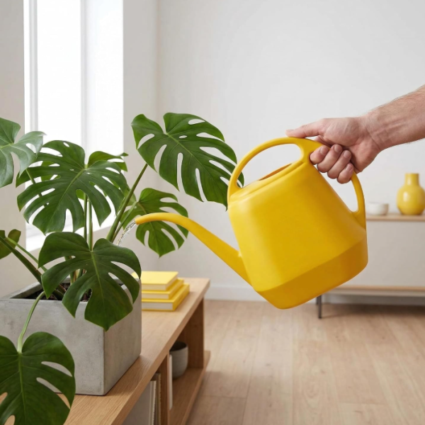 Yellow plastic plant watering can