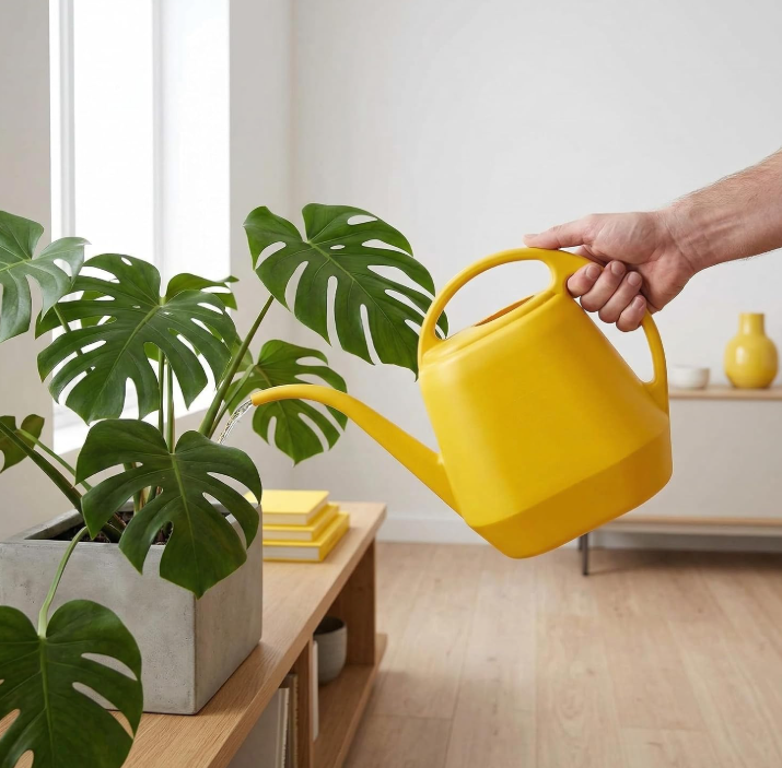 Yellow plastic plant watering can