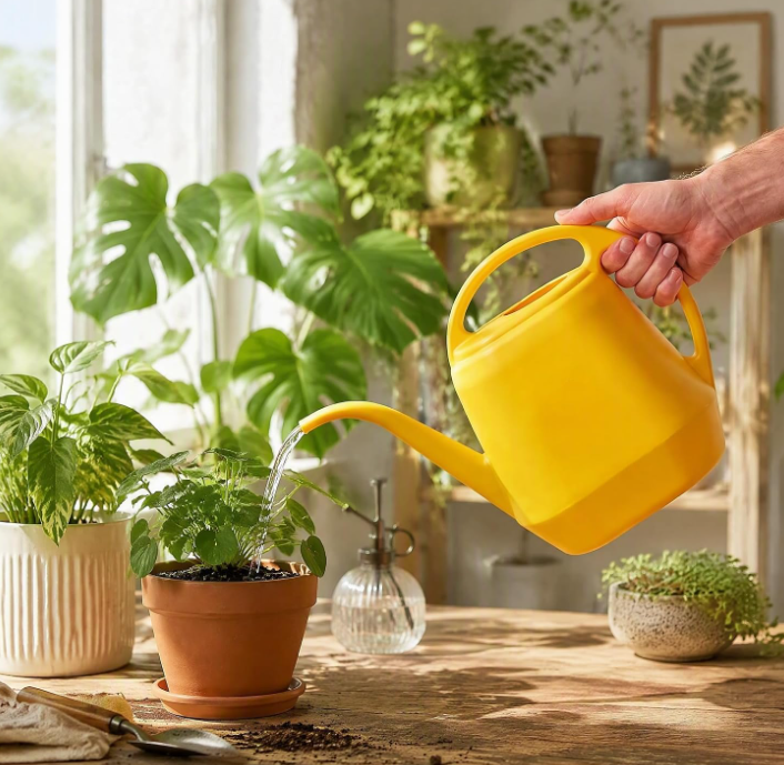 Yellow plastic plant watering can Image 2