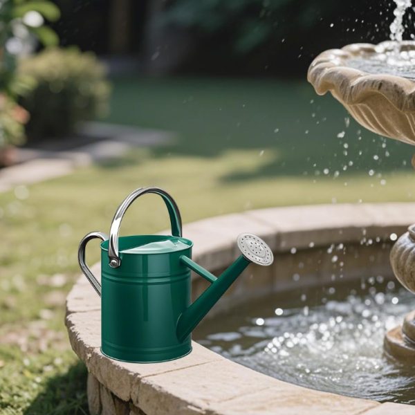 Decorative green metal watering can