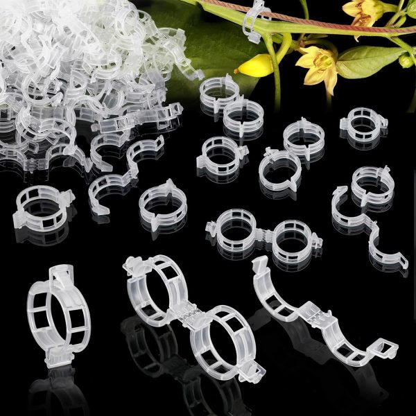 200 piece set of white plant support clips for securing vines, stems, and garden netting